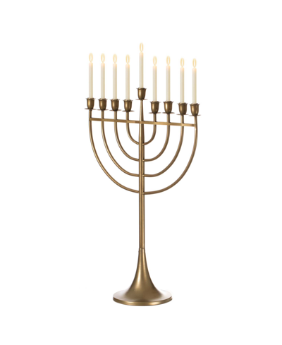 Vintiquewise Modern Judaic Hanukkah Menorah 9 Branched Candelabra, Medium In Gold-tone