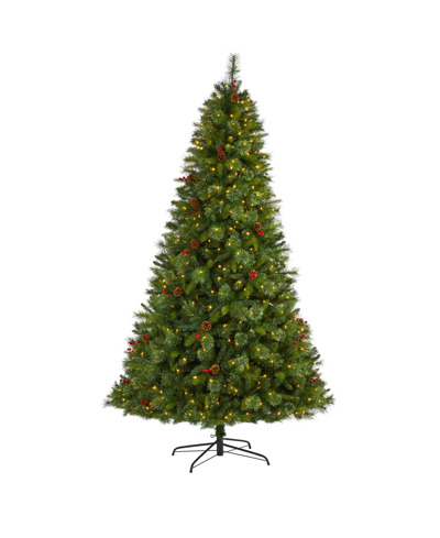 Nearly Natural Aberdeen Spruce Artificial Christmas Tree With Lights, Pine Cones And Red Berries, 96" In Green