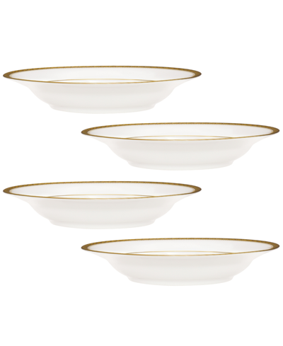 Noritake Charlotta Gold Set Of 4 Rim Soup Bowls, Service For 4 In White And Gold-tone