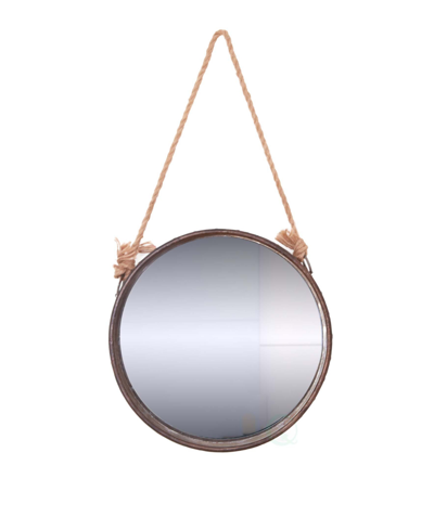 Vintiquewise Galvanized Framed Round Wall Mirror With Rope In Brown