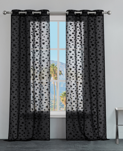 Juicy Couture Ethel Leopard Embellished Sheer Grommet Window Curtain Panel Set, 38" X 96" In Black