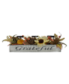 NORTHLIGHT AUTUMN HARVEST SUNFLOWER 3 PIECE CANDLE HOLDER IN A "GRATEFUL" RUSTIC WOODEN BOX CENTERPIECE SET, 30