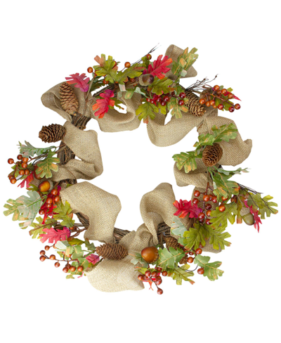 Northlight Berry And Pine Cones Artificial Thanksgiving Wreath Unlit, 18" In Open Beige