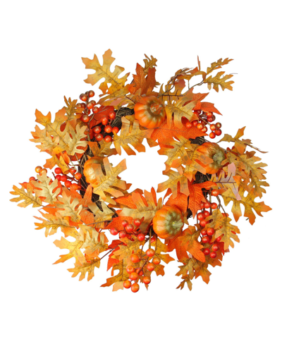 Northlight Fall Leaves Pumpkins And Berries Artificial Thanksgiving Wreath Unlit, 22" In Orange
