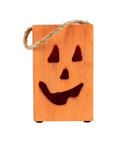 Northlight Large Wood Jack-o-lantern Halloween Candle Lantern, 8" In Orange