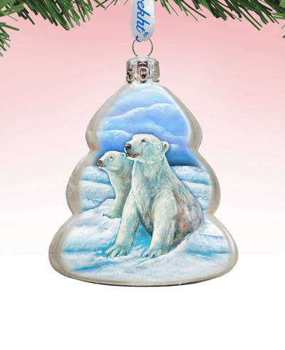 Designocracy Polar Bears Family Mercury Holiday Ornament In Multi Color