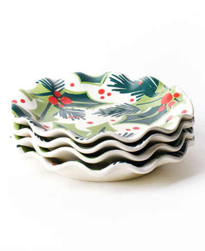 Coton Colors Balsam And Berry Holly Ruffle Salad Plate 4 Piece Set, Service For 4 In Green