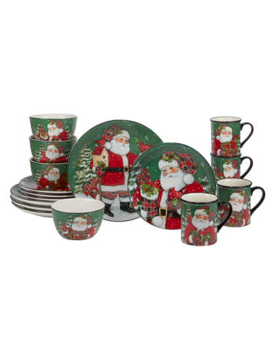Certified International Christmas Lodge Santa 16 Pc. Dinnerware Set, Service For 4 In Red And Green