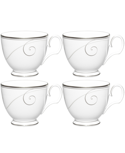 Noritake Platinum Wave Set Of 4 Cups, Service For 4 In White
