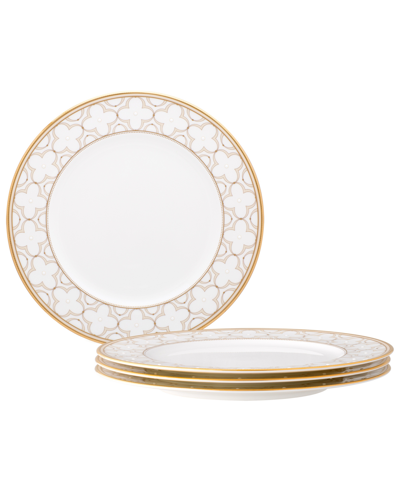 Noritake Trefolio Gold Set Of 4 Dinner Plates, Service For 4 In White