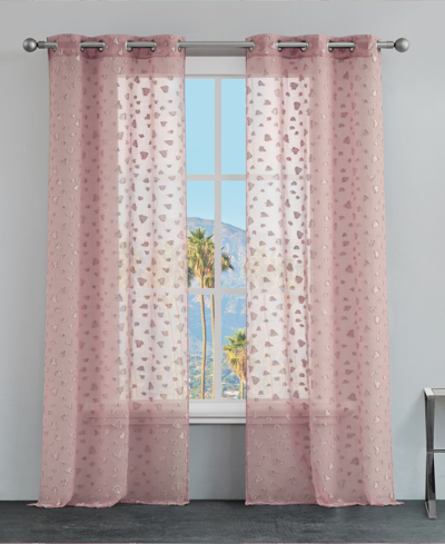 Juicy Couture Ethel Leopard Embellished Sheer Grommet Window Curtain Panel Set, 38" X 96" In Pink