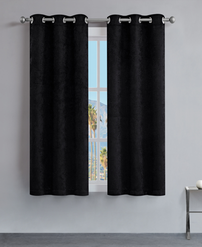 Juicy Couture Faux Suede Solid Thermal Woven Room Darkening Grommet Window Curtain Panel Set, 38" X 63" In Black