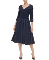 Jessica Howard Petite 3/4-sleeve Portrait-collar Fit & Flare Dress In Eggplant