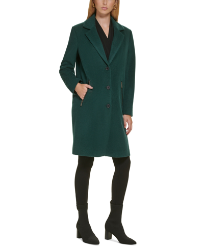 Dkny Women's Petite Button-front Zip-pocket Walker Coat, Created For Macy's In Emerald