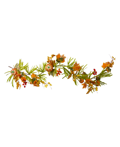 Northlight Pumpkins And Berries With Leaves Artificial Thanksgiving Garland Unlit, 5' X 10" In Orange