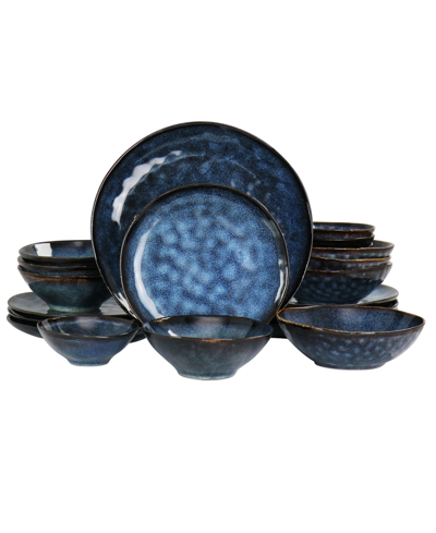 Elama Reactive Glaze Amelia 20 Piece Round Stoneware Triple Bowl Dinnerware Set, Service For 4 In Blue