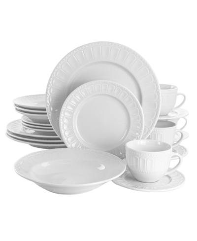 Elama Country Kitchen Solid 20 Piece Porcelain Dinnerware Set, Service For 4 In White