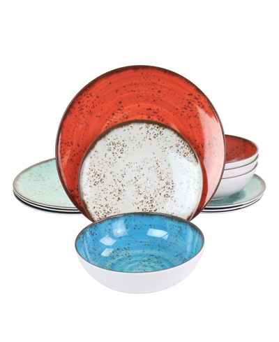Elama Glossy Olivia 12 Piece Melamine Dinnerware Set, Service For 4 In Assorted