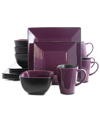 Elama Juniper Solid 16 Piece Modern Premium Stoneware Dinnerware Set, Service For 4 In Purple And Black