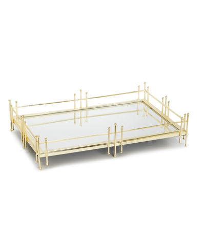 Classic Touch Oblong Mirror Tray With Symmetrical Design In Gold-tone