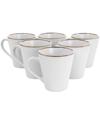 Elama Arthur 6 Piece Stoneware Mug Set In Matte White With Gold-tone Rim