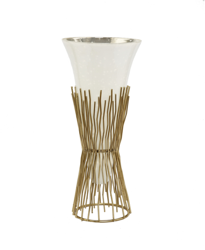 Classic Touch Opaque Glass Vase On Twig Base In White