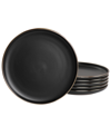 Elama Paul 6pc Stoneware Salad Plate Set In Matte Black With Gold Rim
