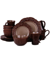 Elama Salia 16 Piece Stoneware Dinnerware Set In Brown