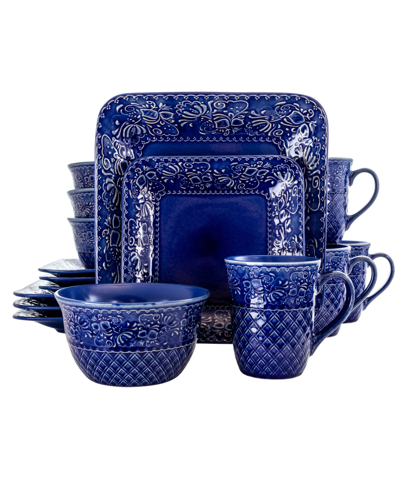 Elama Chiffon 16 Piece Square Dinnerware Set, Service For 4 In Indigo