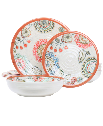 Elama Mandala Fabiana 12 Piece Melamine Dinnerware Set, Service For 4 In Orange