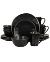 Elama Textured, Uneven Dimpled Design Emilio 16 Piece Stoneware Dinnerware Set, Service For 4 In Matte Black With Gold Rim