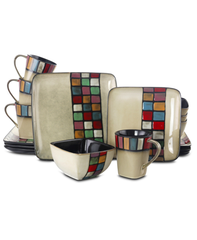Elama Grace 16 Piece Multicolored Square Stoneware Dinnerware Set, Service For 4 In Multi-color