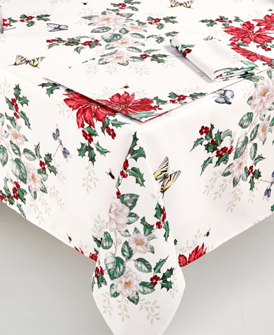 Lenox Butterfly Meadow Poinsettia Tablecloth, 60" X 120" In White