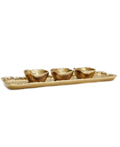 Classic Touch Textured 3 Bowl Relish Dish In Gold-tone