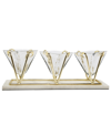 Classic Touch 3 Sectional Glass Relish Dish With Brass And Marble Base In Gold-tone