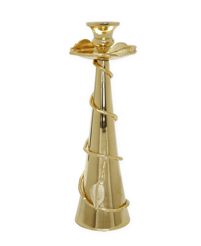 Classic Touch Taper Candle Holder Leaf Spiral Design In Gold-tone