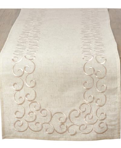Saro Lifestyle Table Runner With Embroidered Border, 54" X 16" In White