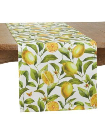 Saro Lifestyle Outdoor Table Runner With Lemons Design In Black