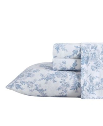 Laura Ashley Vanessa Cotton Flannel Sheet Set Bedding In Baby Blue