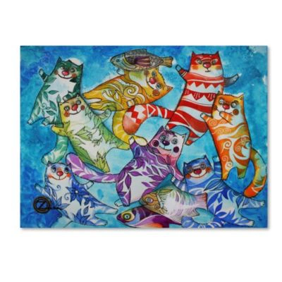 Trademark Global Oxana Ziaka Cats Fish Canvas Art Collection In Multi