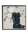 Stupell Industries White Flower Arrangement In Black Boots Painting Black Framed Giclee Texturized Art Collection By Pe In Multi-color