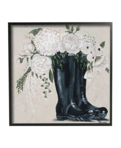 Stupell Industries White Flower Arrangement In Black Boots Painting Black Framed Giclee Texturized Art Collection By Pe In Multi-color