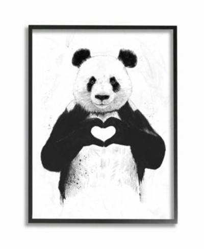 Stupell Industries Black White Panda Bear Making A Heart Ink Illustration Framed Giclee Texturized Art Collection In Multi