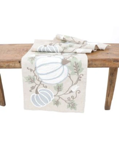 Manor Luxe Harvest Pumpkins Vines Crewel Embroidered Fall Table Runner Collection In Linen