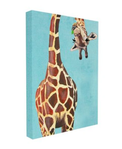 Stupell Industries Curious Upside Down Giraffe Chewing Leaves On Blue Background Stretched Canvas Wall Art Collection B In Multi-color