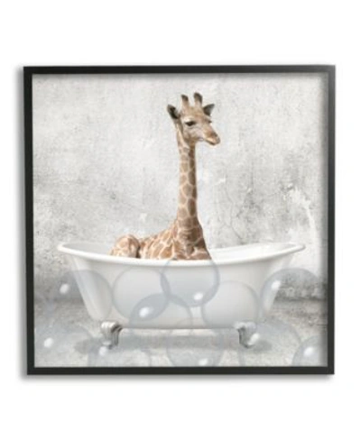 Stupell Industries Baby Giraffe Bath Time Cute Animal Design Framed Giclee Texturized Art Collection In Multi-color