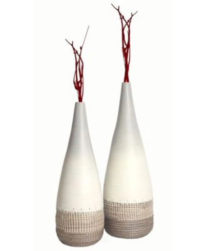 Uniquewise Spun Bamboo Coiled Seagrass Patterned Vase Collection In White