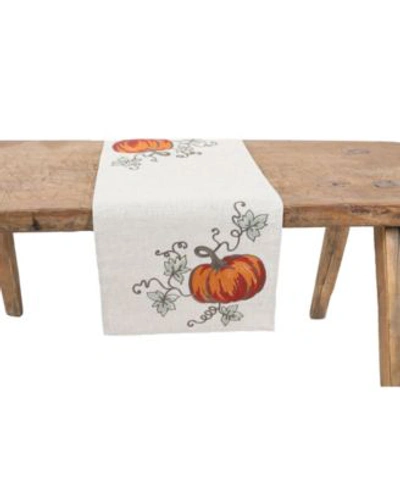 Manor Luxe Rustic Pumpkin Crewel Embroidered Fall Table Runner Collection In Linen