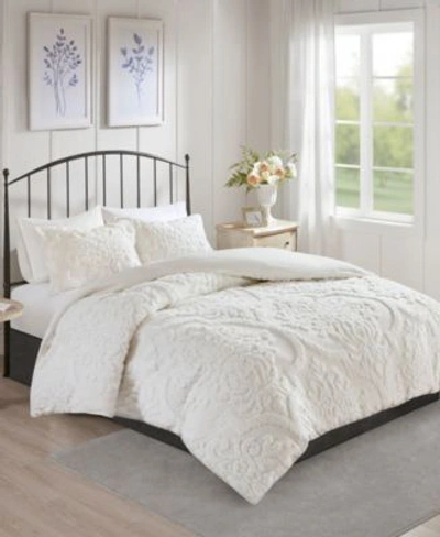 Madison Park Viola Damask Tufted Cotton Chenille Duvet Cover Sets Bedding In White