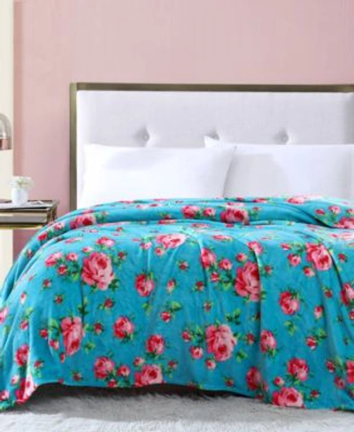 Betsey Johnson Bouquet Day Ultra Soft Plush Blanket Bedding In Aqua